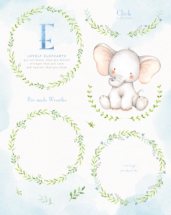 Lovely Elephants Watercolor Clip Art in Illustrations - product preview 1