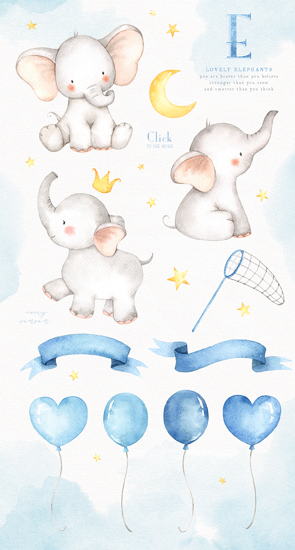 Lovely Elephants Watercolor Clip Art in Illustrations - product preview 2