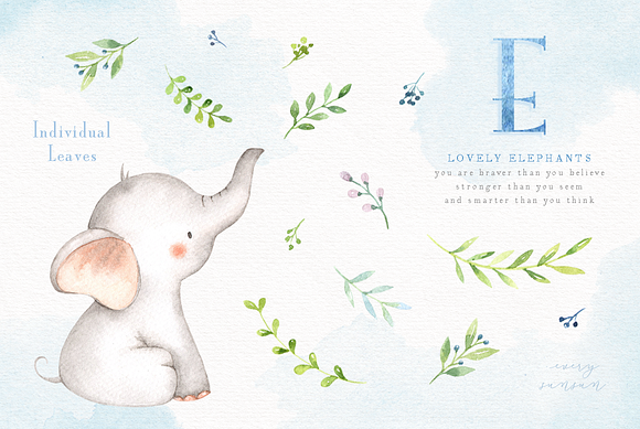 Lovely Elephants Watercolor Clip Art in Illustrations - product preview 3