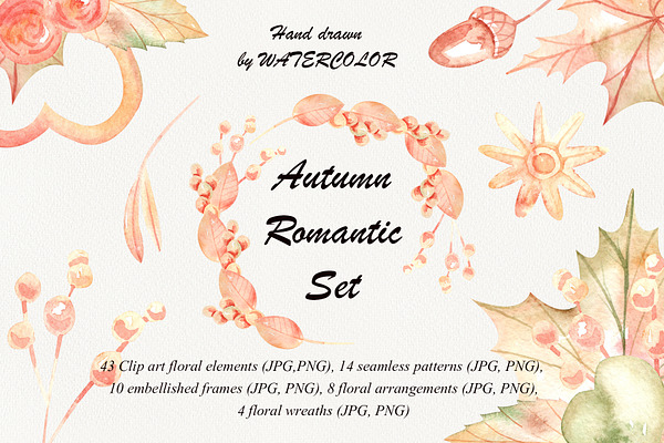 Autumn romantic watercolor set
