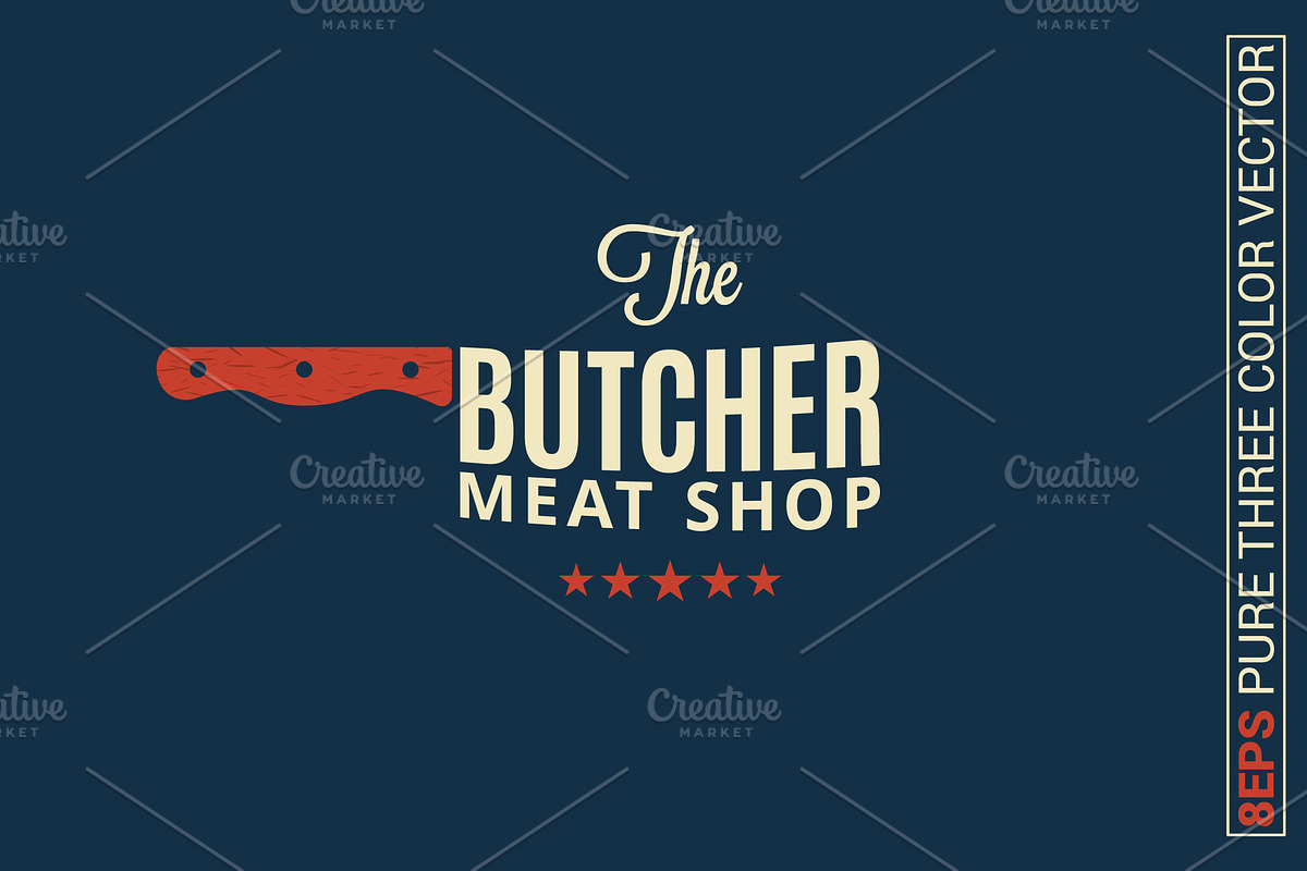 Butcher meat shop logo on blue  in Illustrations - product preview 8
