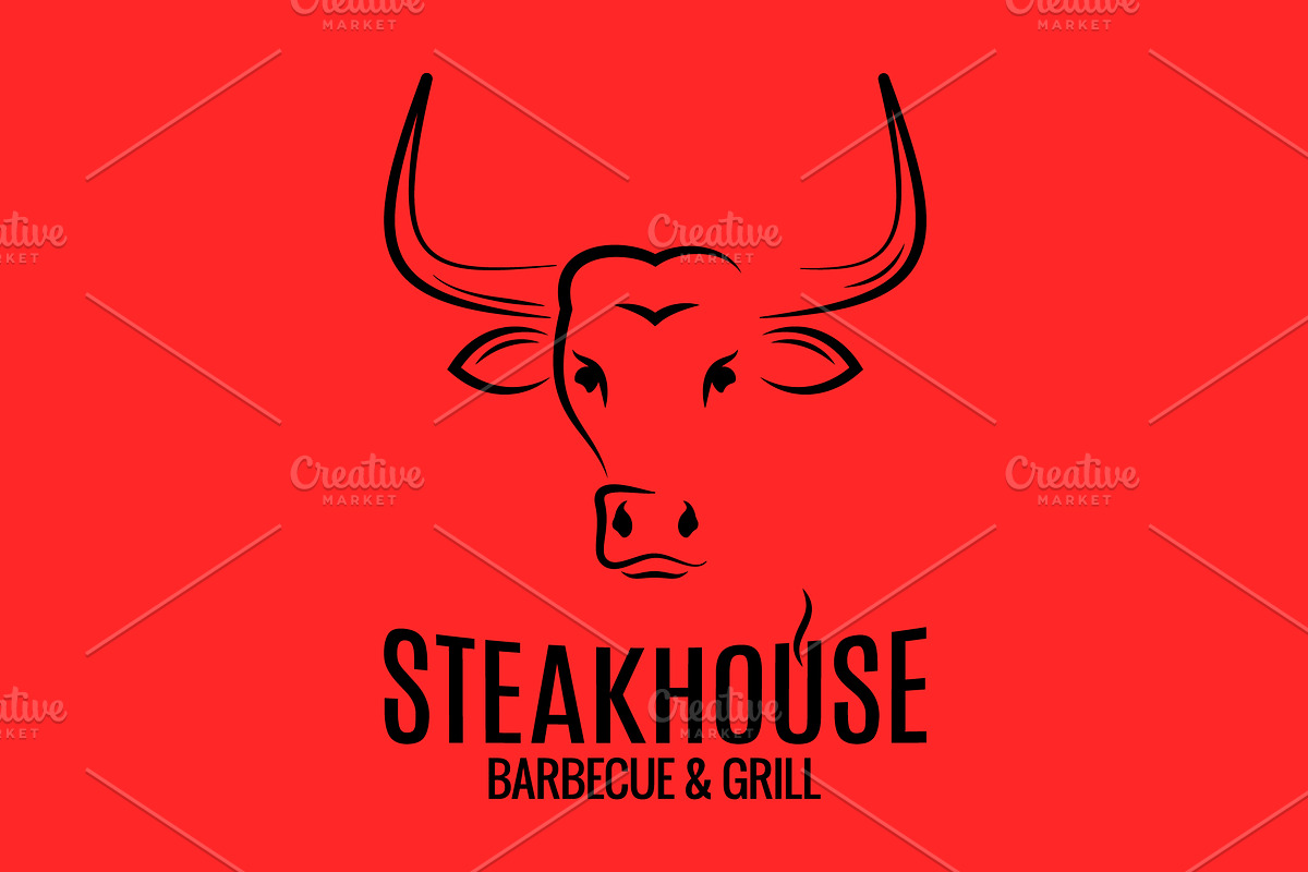 Bull head logo of steakhouse.  in Illustrations - product preview 8