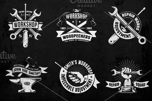 Workshop Emblems On Dark in Logo Templates - product preview 1