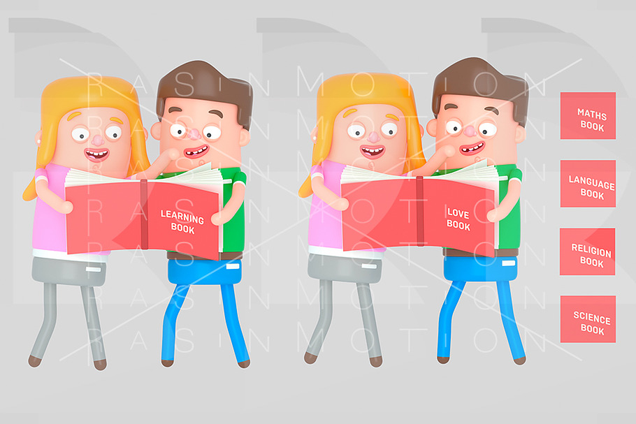 Kids reading a red book in Illustrations - product preview 8