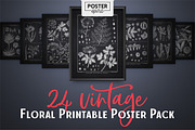 24 Black Vintage Botanical Posters
