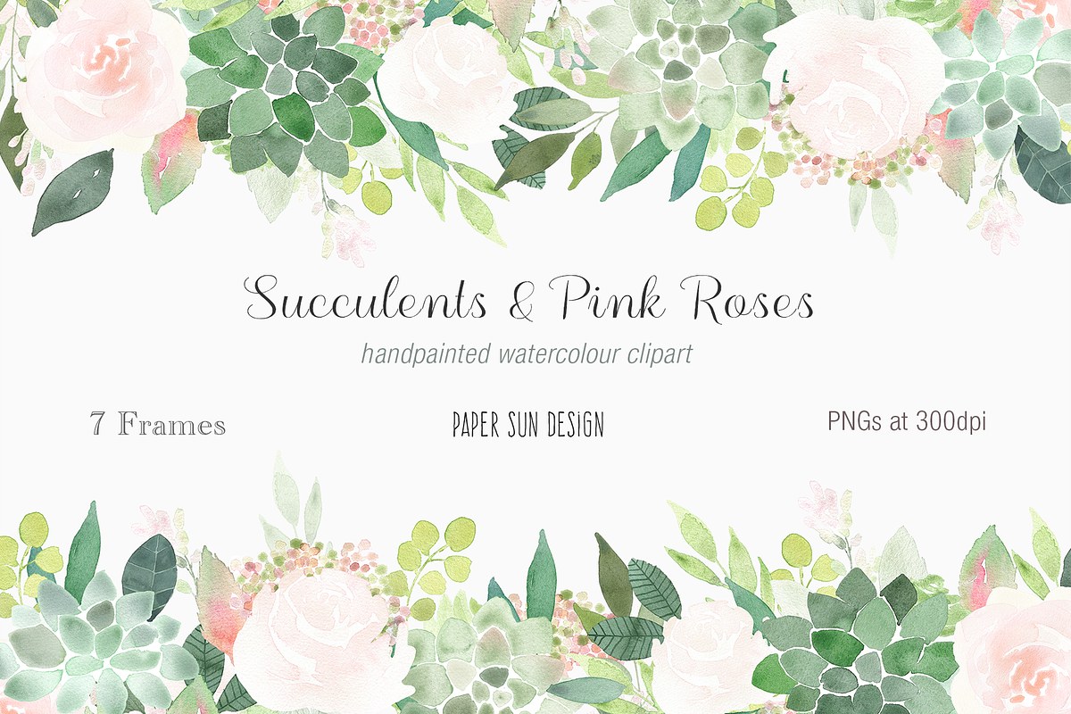 Succulents and Pinks Roses Frames in Illustrations - product preview 8