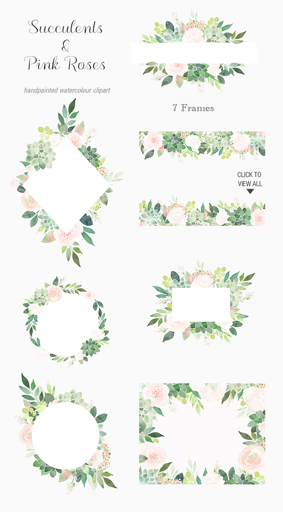 Succulents and Pinks Roses Frames in Illustrations - product preview 1