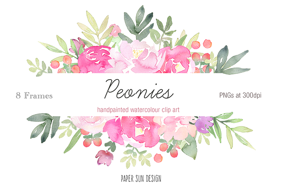 Peonies Frames Clip Art  in Illustrations - product preview 1