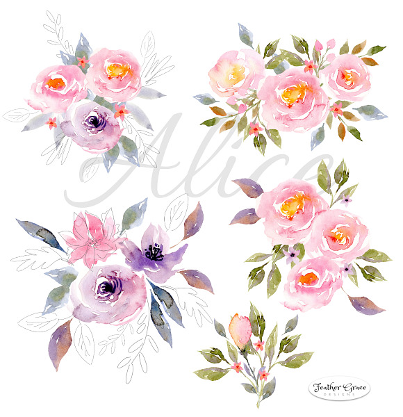 Pink Florals, Roses, Bouquets in Illustrations - product preview 4