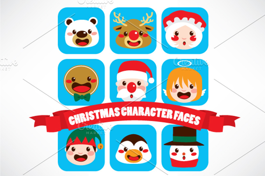 Christmas Character Faces in Illustrations - product preview 8