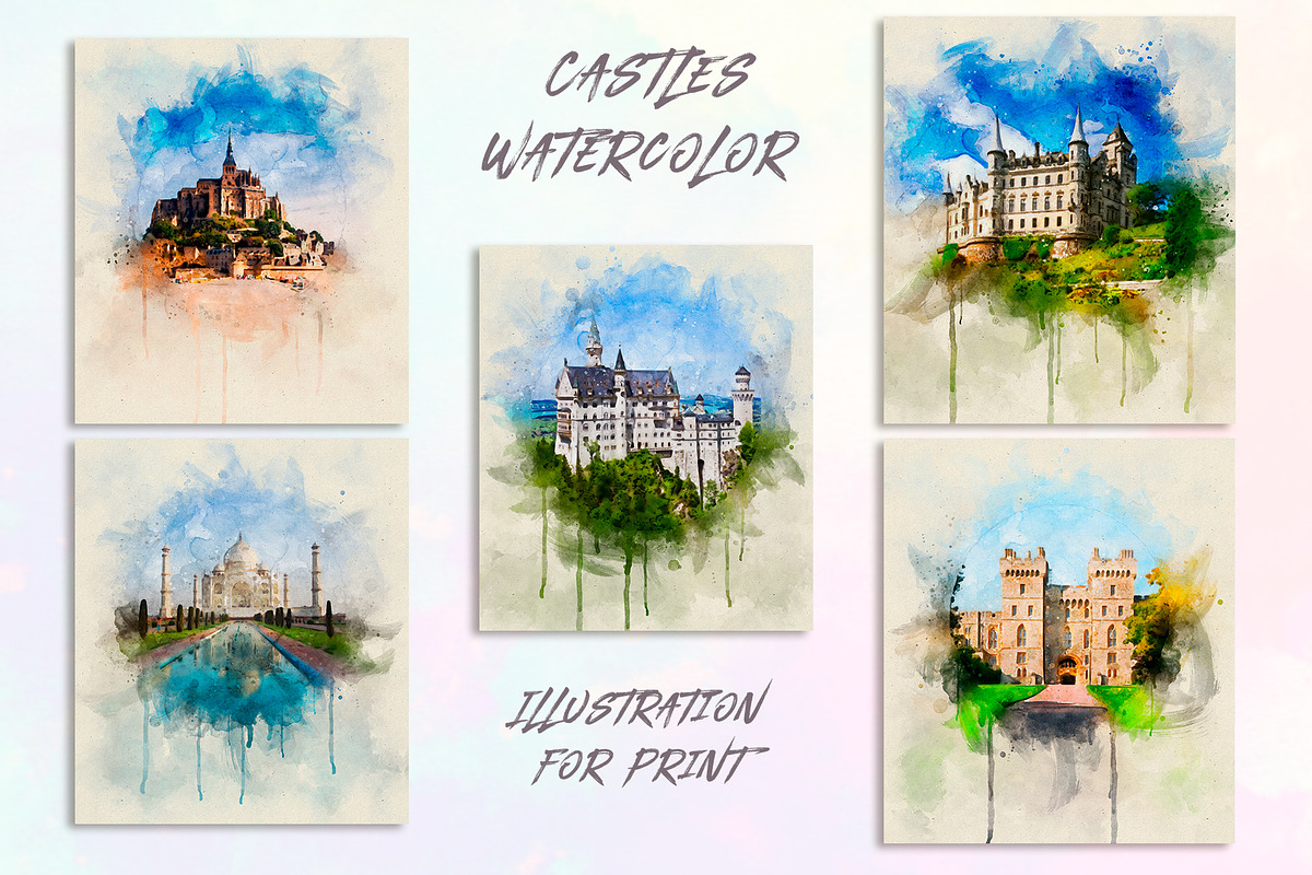 Castles Watercolor for Print in Illustrations - product preview 8