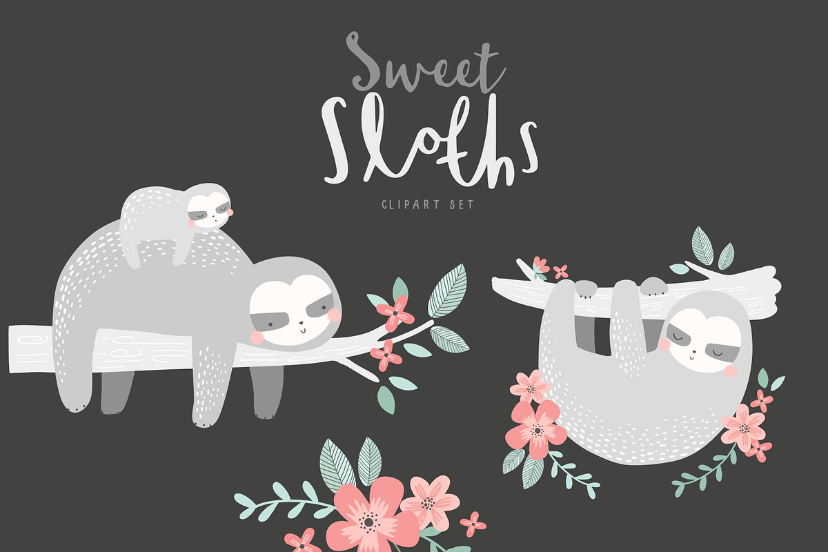 Sloths Clipart Set in Illustrations - product preview 8