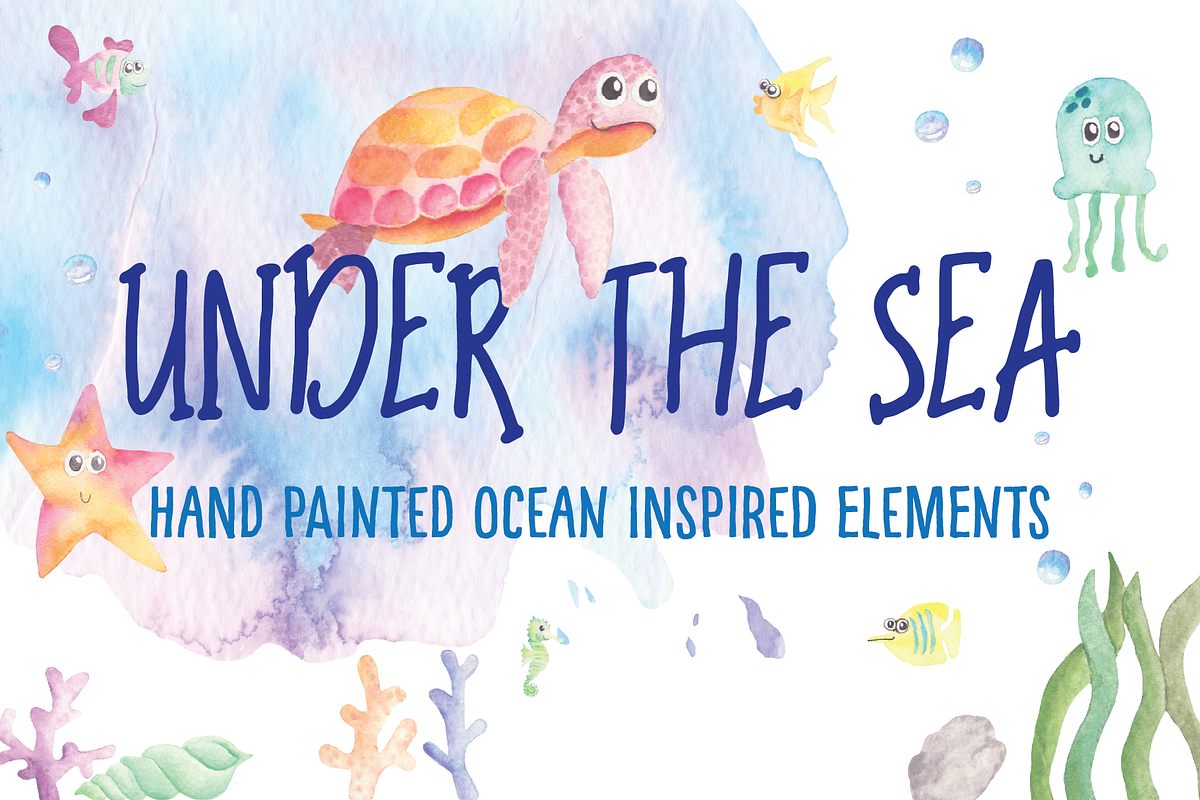 Watercolour sea creatures & elements in Illustrations - product preview 8