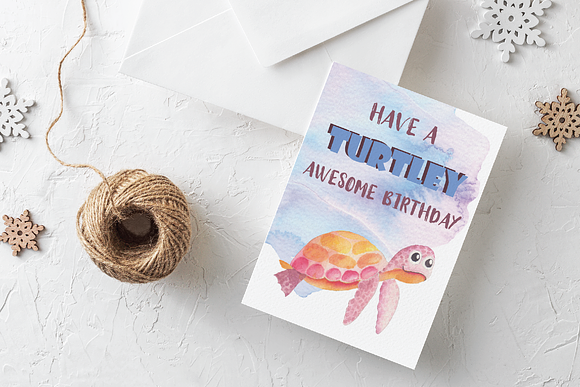 Watercolour sea creatures & elements in Illustrations - product preview 4