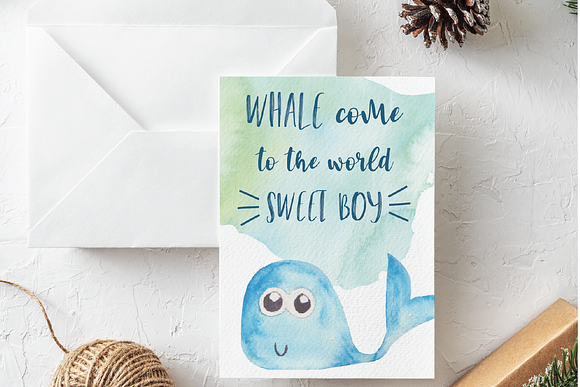 Watercolour sea creatures & elements in Illustrations - product preview 5
