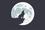 Lonely wolf howling to full moon