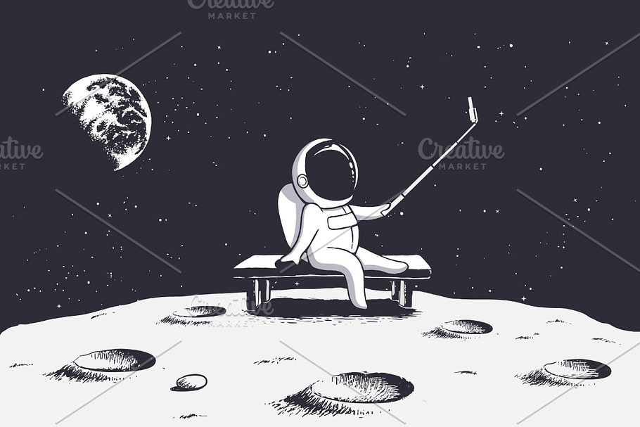 astronaut make selfie on Moon in Illustrations - product preview 8