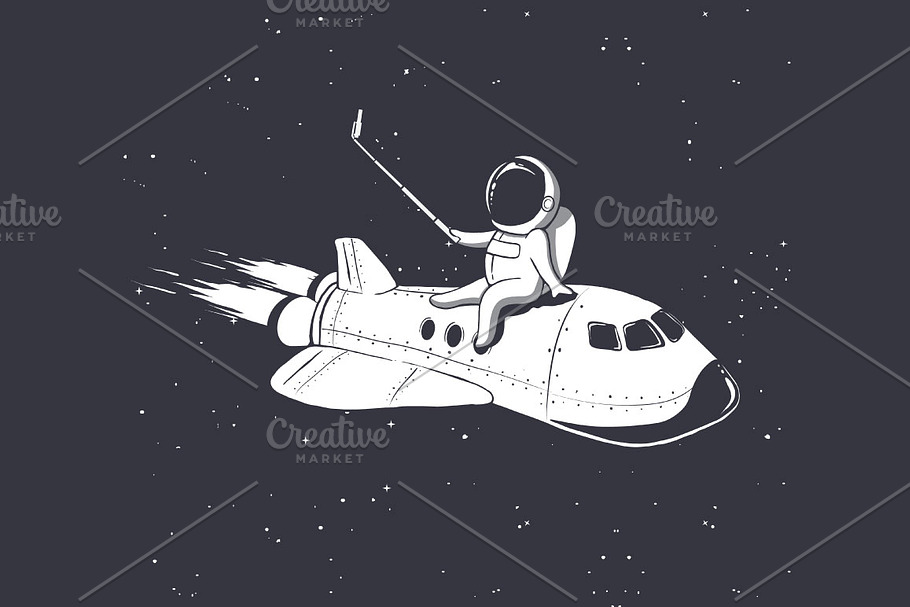 astronaut make selfie on  shuttle in Illustrations - product preview 8