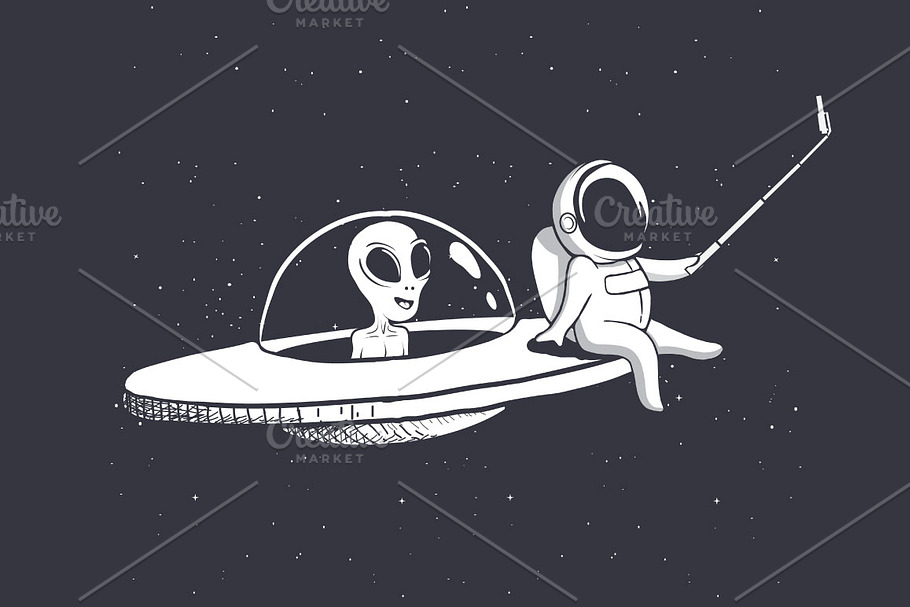 selfie of astronaut and alien in Illustrations - product preview 8