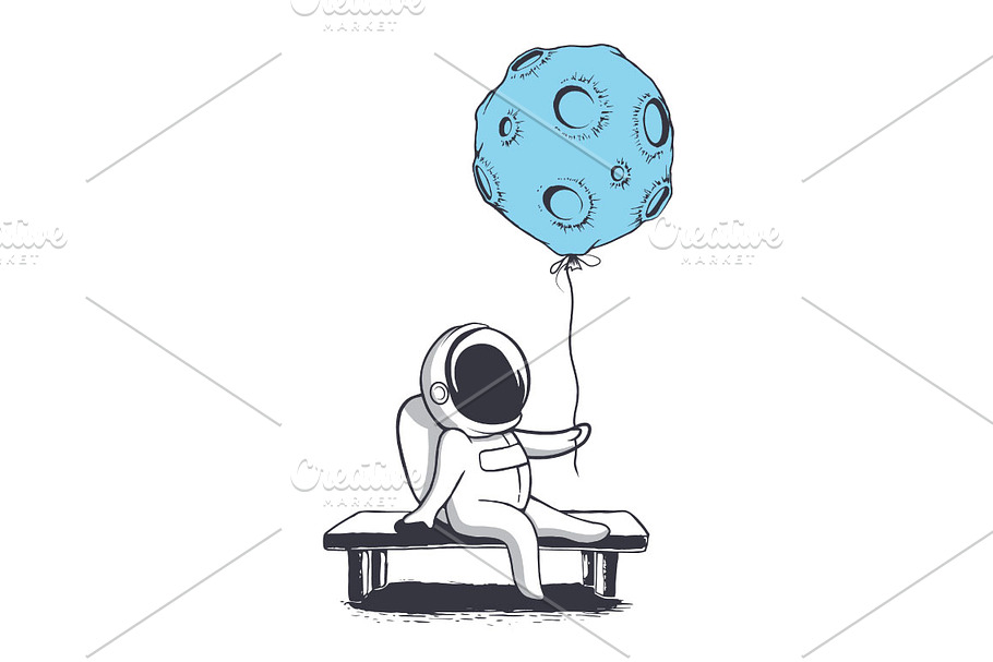 Astronaut keeps moon like a balloon in Illustrations - product preview 8