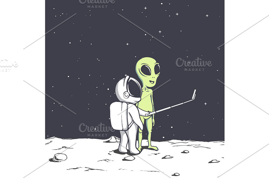 selfie of spaceman and alien in Illustrations - product preview 8