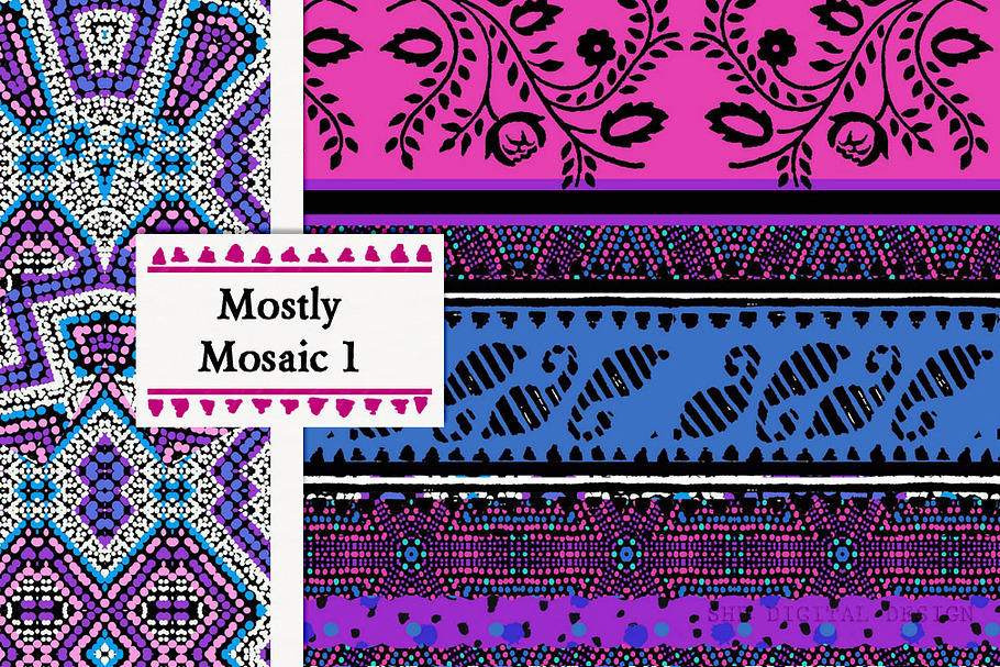 Mosaic Fun: Stripe, Elephant, Dots