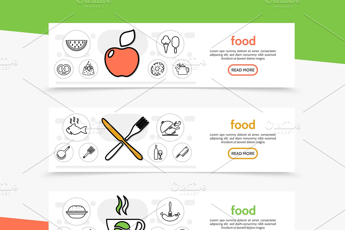 Food and cooking horizontal banners in Graphics - product preview 8
