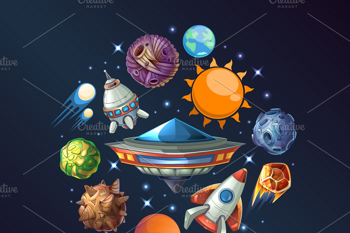 Cartoon space round concept in Icons - product preview 8