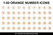 Light Orange Number Icons 1-50