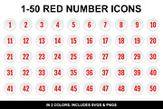Light Red Number Icons 1-50