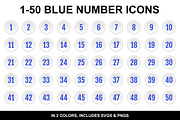 Light Blue Number Icons 1-50 Count