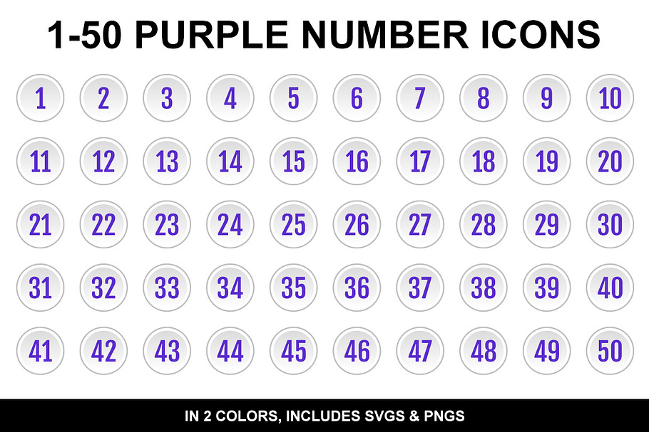 Light & Purple Number Icons 1-50