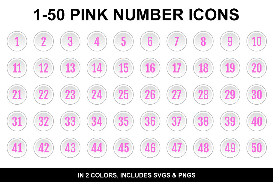 Light Pink Number Icons 1-50 Count
