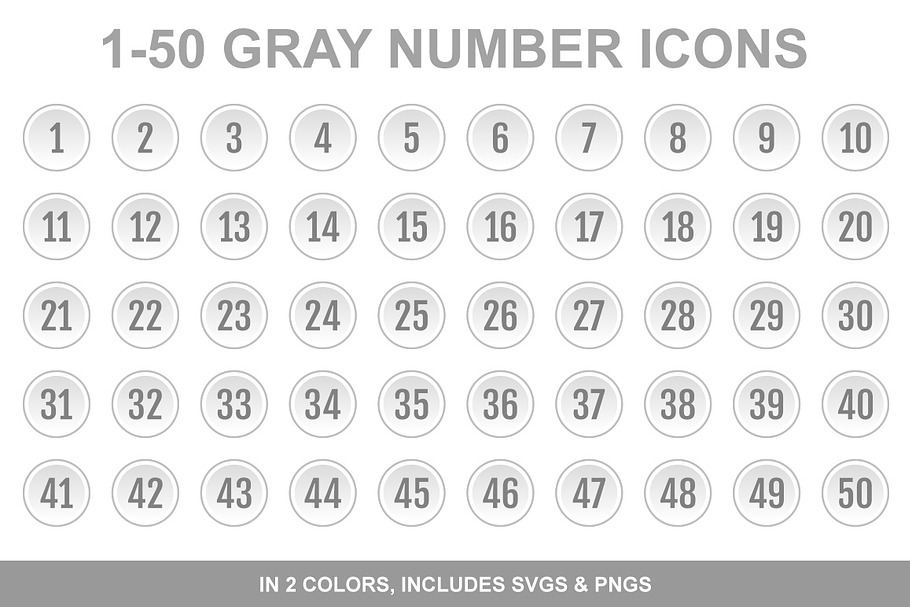 Light Gray Number Icons 1-50 Count