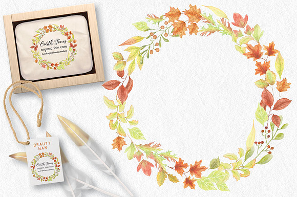 Autumn leaves watercolor wreaths in Illustrations - product preview 1