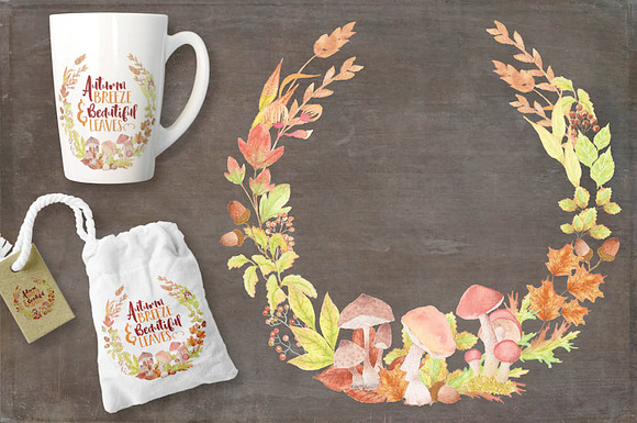 Autumn leaves watercolor wreaths in Illustrations - product preview 2