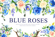 Watercolor Flowers - Blue Roses