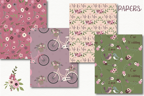 Wedding floral papers in Patterns - product preview 1