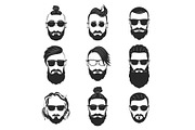 Set of 9 hipsters bearded men with