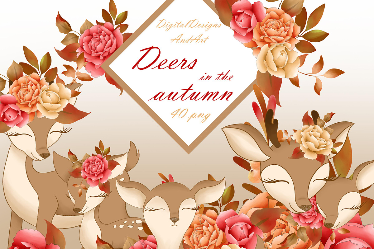 Deers in the autumn clipart in Illustrations - product preview 8