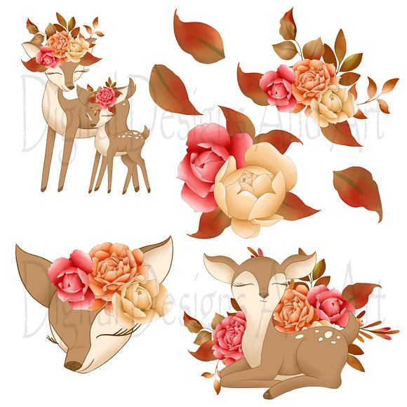 Deers in the autumn clipart in Illustrations - product preview 1