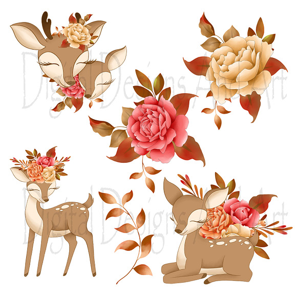 Deers in the autumn clipart in Illustrations - product preview 2