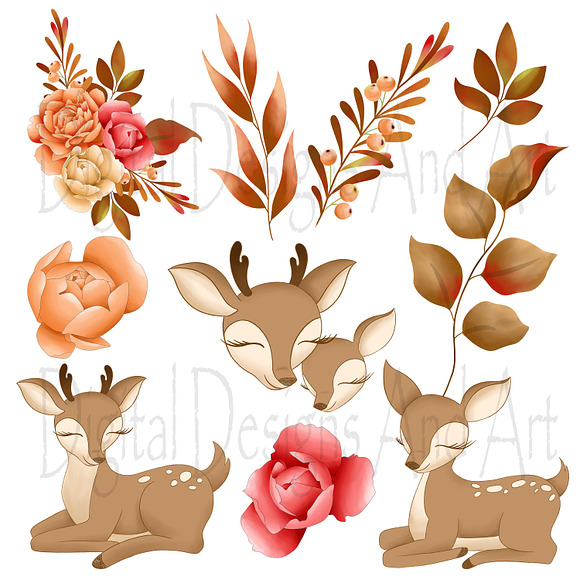 Deers in the autumn clipart in Illustrations - product preview 3