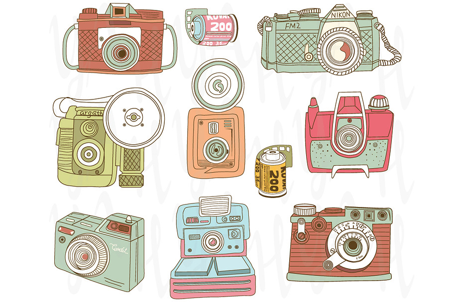 Hand Draw Vintage Camera Collections