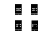 Smartphone battery glyph icons set