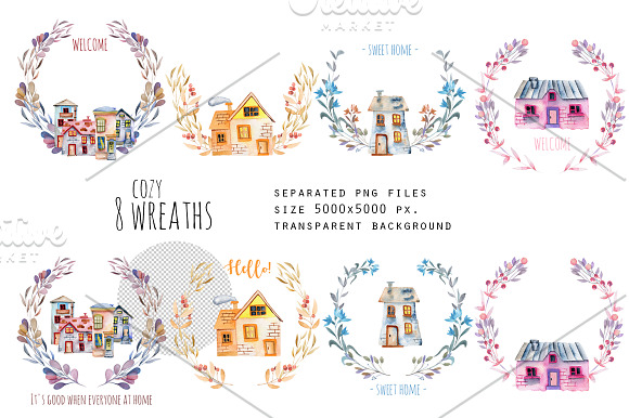 Small town. Watercolor clip art set. in Illustrations - product preview 3