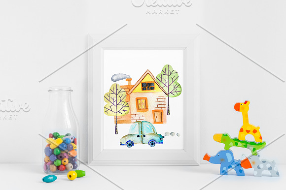 Small town. Watercolor clip art set. in Illustrations - product preview 5