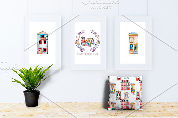 Small town. Watercolor clip art set. in Illustrations - product preview 6