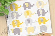 Yellow and Grey Elephants Clipart