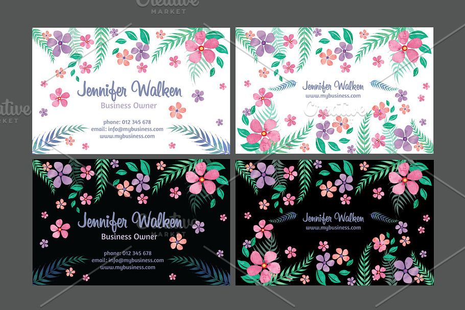 Flowery Watercolor Business Card